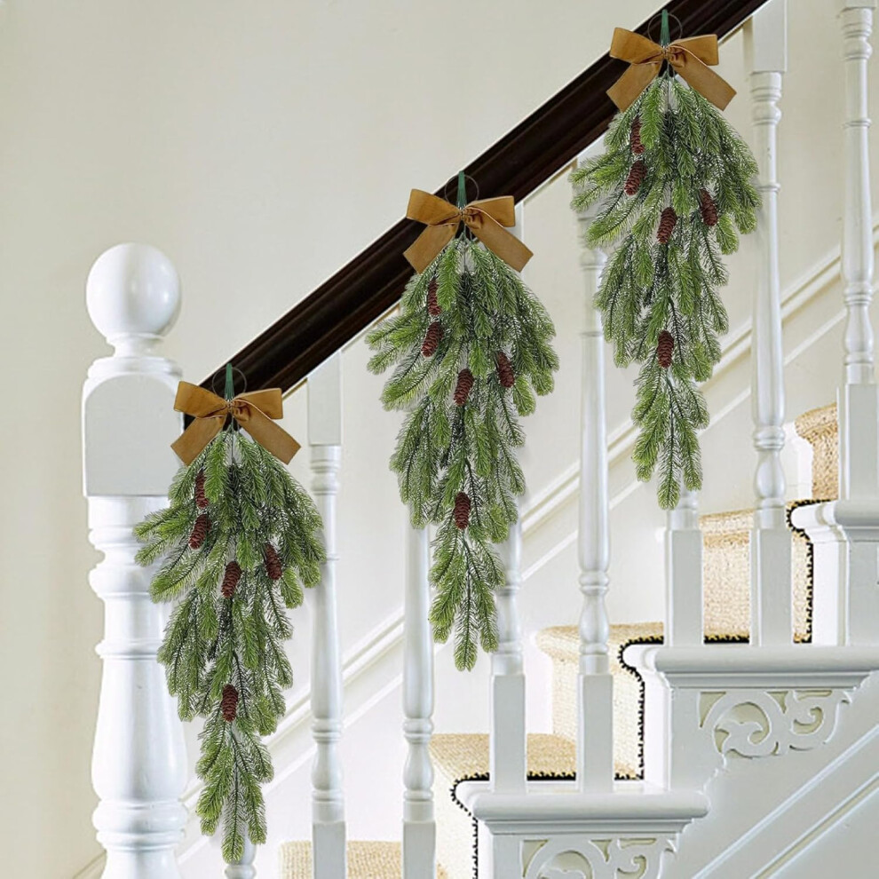 (A) Christmas Decorations Holiday Decor Christmas Teardrop Swags Christmas Teardrop Swag Garlands Winter Rustic Needles Swag With Cones Velvet Bow Art