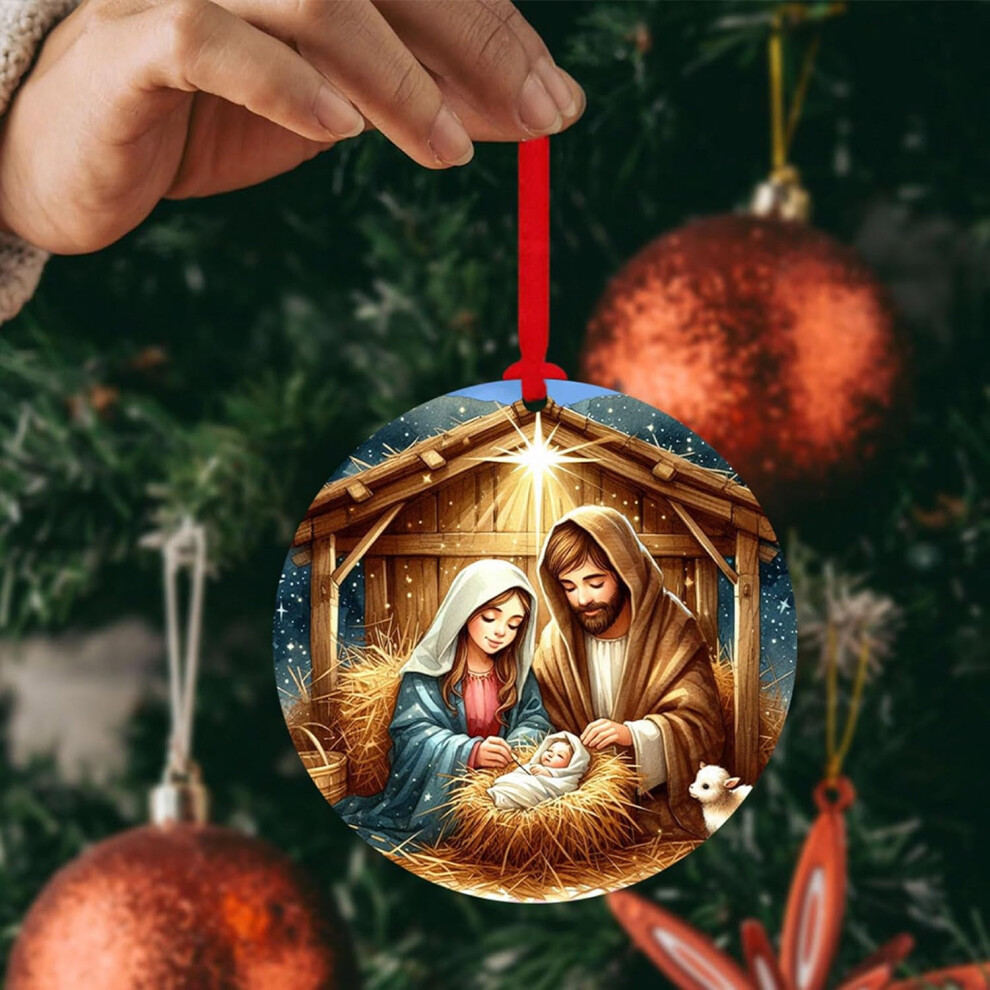(C) Christmas Decoration Xmas Ornaments Nativity Scene Decoration Wooden Christmas Tree Car Decoration Sacred Religious Gifts Nativity Scene Christmas