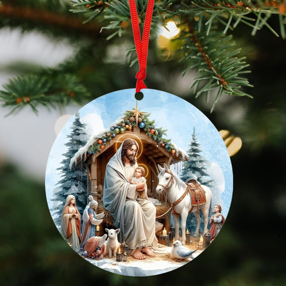 (A) Christmas Decoration Xmas Ornaments Nativity Scene Decoration Wooden Christmas Tree Car Decoration Sacred Religious Gifts Nativity Scene Christmas
