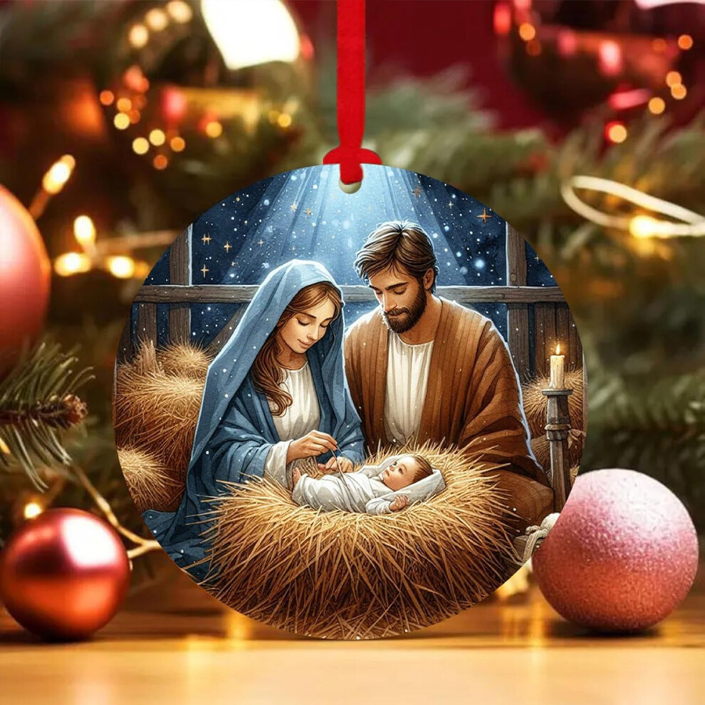 (B) Christmas Decoration Xmas Ornaments Nativity Scene Decoration Wooden Christmas Tree Car Decoration Sacred Religious Gifts Nativity Scene Christmas