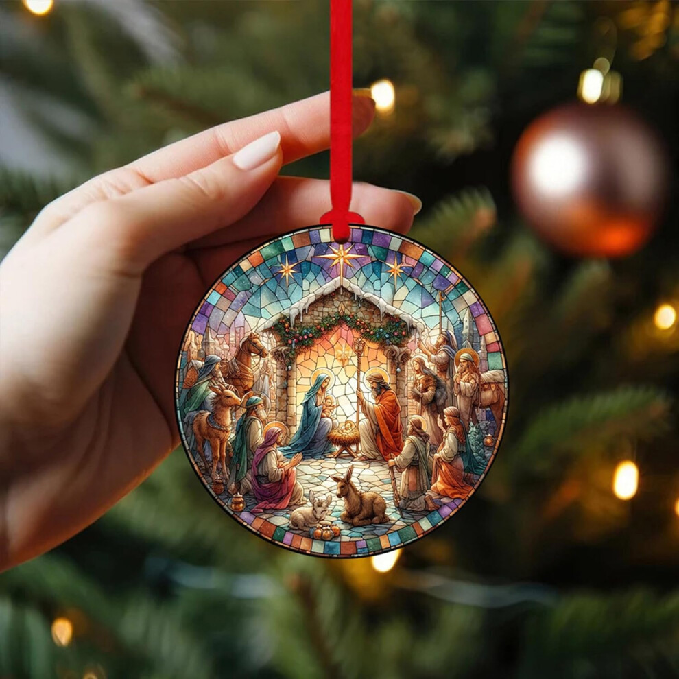 (F) Christmas Decoration Xmas Ornaments Nativity Scene Decoration Wooden Christmas Tree Car Decoration Sacred Religious Gifts Nativity Scene Christmas