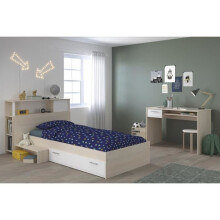 PARISOT Quarto infantil completo Cabeceira + cama + escrivaninha - Estilo contemporâneo - Decoração de acácia clara e branca - CHARLEMAGNE