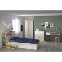 PARISOT Conjunto de quarto infantil - Cabeceira + cama + cómoda + armário + secretária - contemporâneo - Decoração em acácia clara e branca -