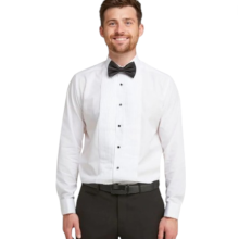(19") Modern Fit Pleat Front Formal Double Cuff Dress Shirt with Studs - White