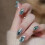 French Gradient Blue False Nails Teardrop Shape Diamonds False Nails 5