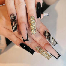 Promotional sales 24 Pack False Nails Long Shiny Black Gold False Nails