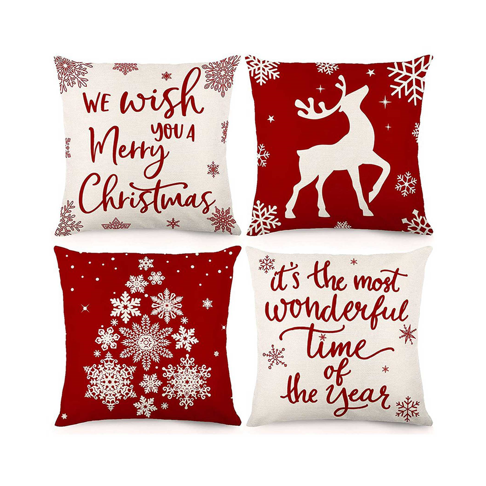Christmas Pillow Covers 18X18 Set Of 4 Christmas Decorations Red/White