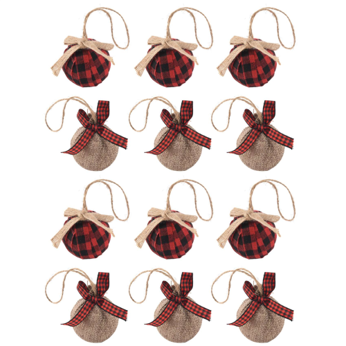 Christmas Tree Ornaments, 12 Pcs 2-1/2 Inches Red Black
