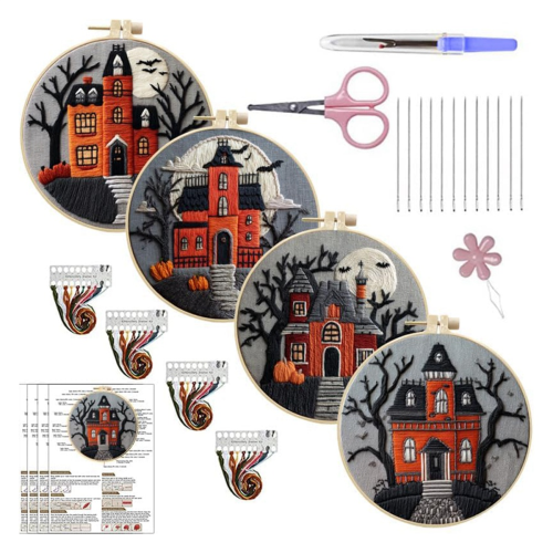 4-pack Halloween Kasteel Borduurset Beginners 1