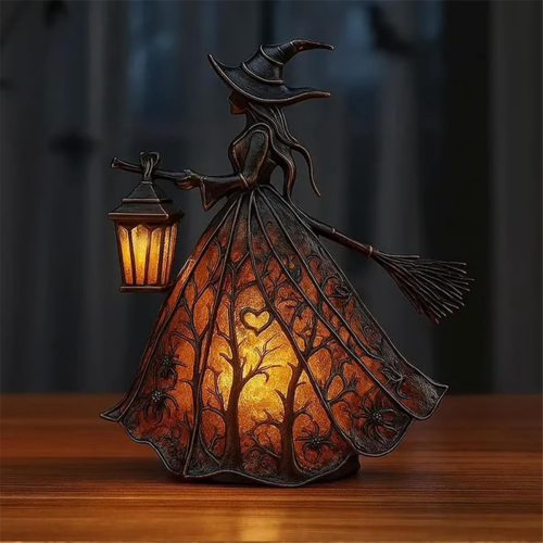 Halloween Witch Lamp, Gothic Spooky Witch Decor with Holding Lantern 2