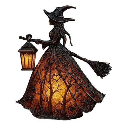 Halloween Witch Lamp, Gothic Spooky Witch Decor with Holding Lantern 1