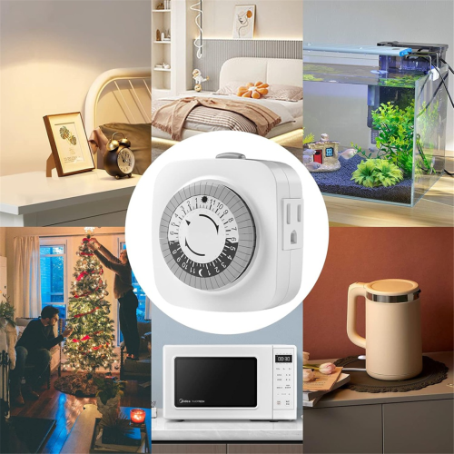 24 Hour Indoor Mechanical Timer 3 Plug Socket Timer,US Plug 2