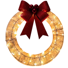 Pre-Lit Outdoor Christmas Wreath Decor, Xmas Wreath with Lights Gold