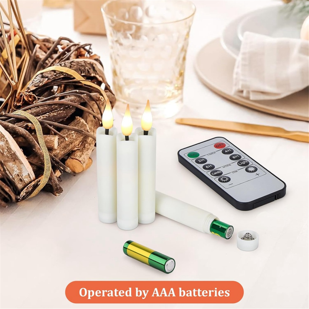 Lot De 12 Bougies LED Coniques à Piles Avec Télécommande - Fonction Minuterie, Blanc écru, Ambiance Chaleureuse