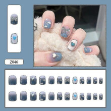Blue Sky White Cloud False Nail Wearing Armor Detachable Aurora Butterfly Manicure Sheet Nail Sheet 24 Pieces Bonus: Get a free professional-grade na