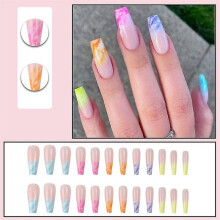 24pcs Smudged Rainbow Armor Europe And The United States Wearing A Fake Nails Long Fake Nail Patches Long Ballet Armor Coffin Armor