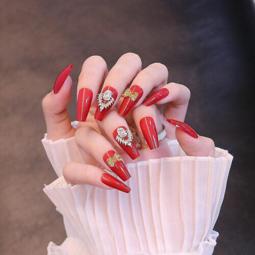 Rhinestones Setting French Long False Nails Sweet & Charming Reusable False Nails 1