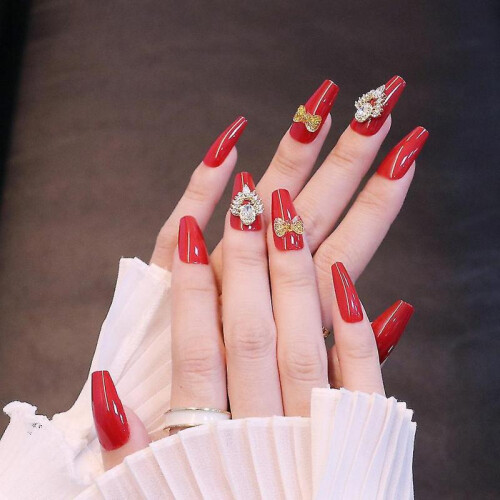 Rhinestones Setting French Long False Nails Sweet & Charming Reusable False Nails 2