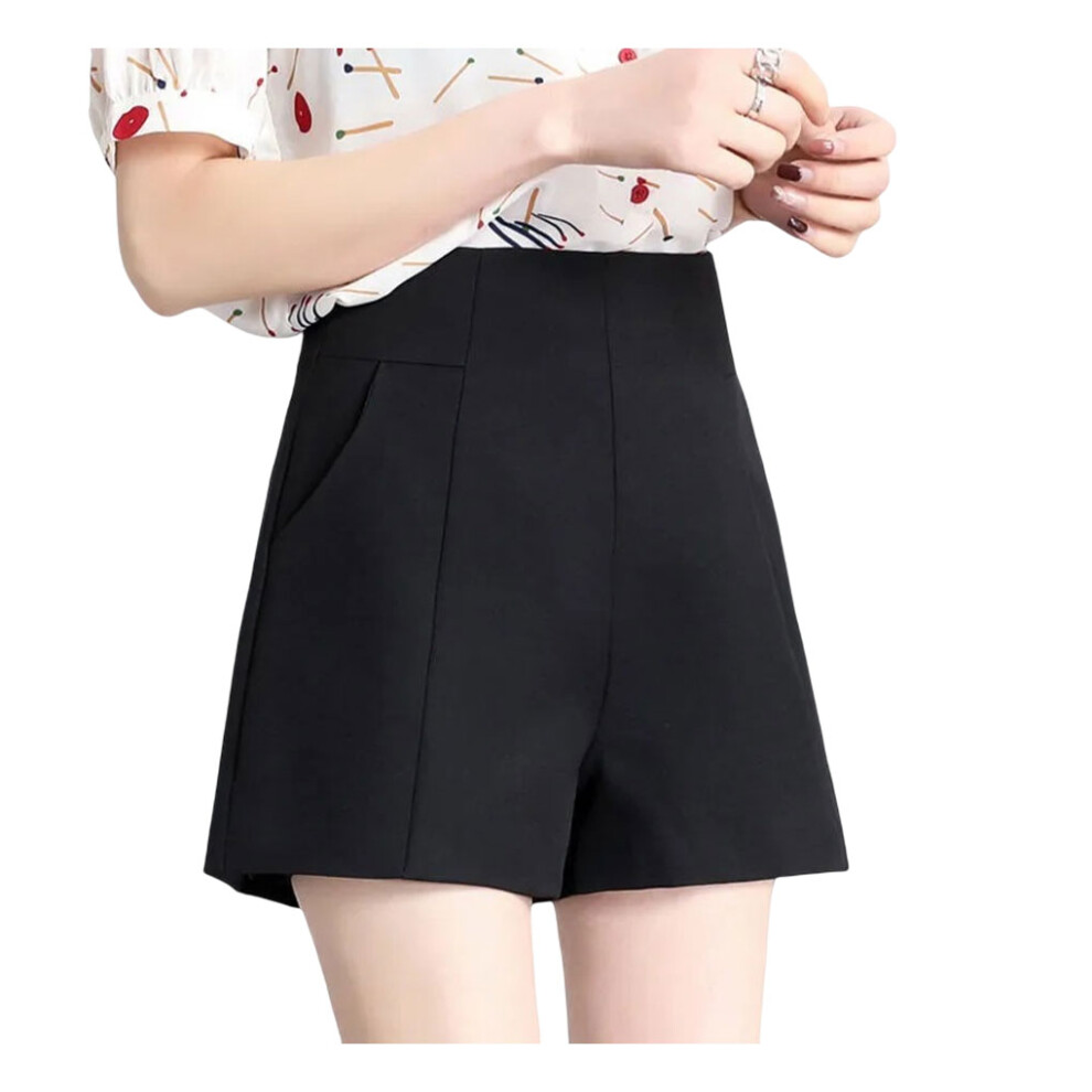 (Black, 2XL) Spring Summer High Waist Solid Color A-line Shorts Loose Suit Pants-image-OPC-PK9FXK6-NEW