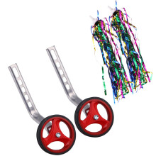 Support Wheels for Children's Bicycle, 1 Set, Red Auxiliary Training Wheels, Balance Stabilizers with Clip and Ribbon
