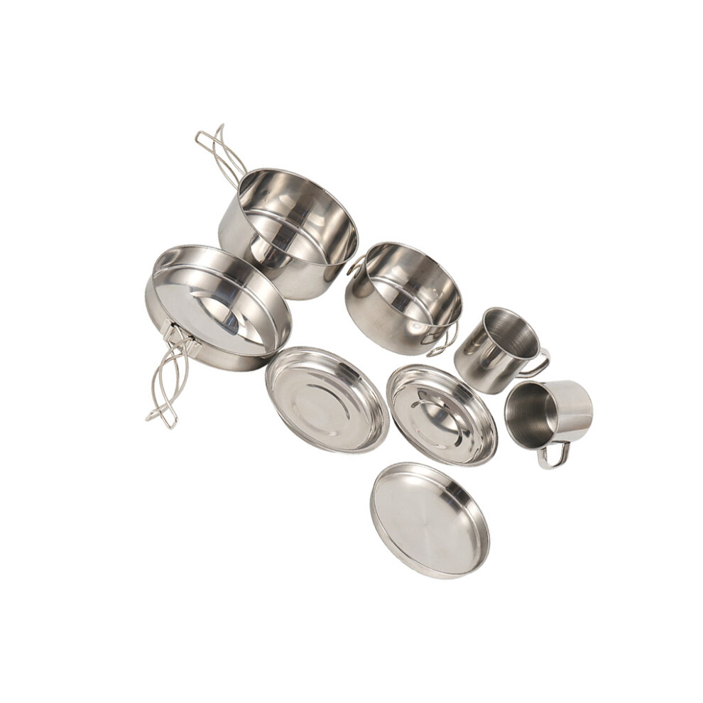 8 Piece/Set Camping Pot Pan Cup Stainless Steel Cookware Kit Tableware-image-OPC-PK9G5XT-NEW