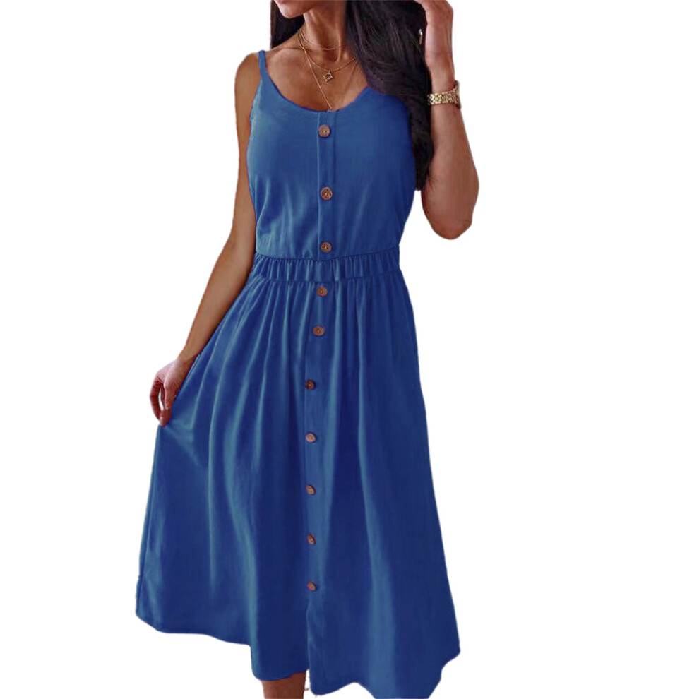 (Blue, L) Women Casual Dresses Sexy Skirt Sleeveless Ladies Long Dress-image-OPC-PK9G6ZK-NEW