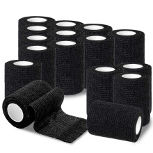 16 Rolls Self-Adhesive Elastic Bandage 7.5 cm x 4.5 m for First Aid on Fingers Wrists Ankles Black for People Pets
