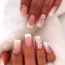 24pcs (Glue Type) French False Nails White Lace - Medium Square False Nails French Lace Press On Nails Pink Cover False Nails