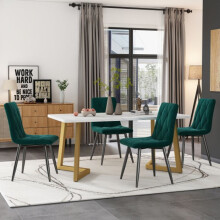 Eettafelset - MUVOE - Rechthoekige tafel 117x68 cm - 4 fauteuils in fluweel - Modern - Groen