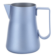 350 ml blauer Edelstahl-Milchschaumbehälter für Latte Art, 100x100x75 mm