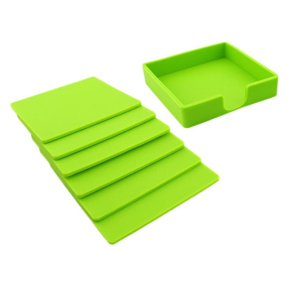 (Green, 98x98x03cm) Silicone Square Drinks Coaster Set Non-Slip Cup Tea Mat Holder for-image-OPC-PK9GNH8-NEW