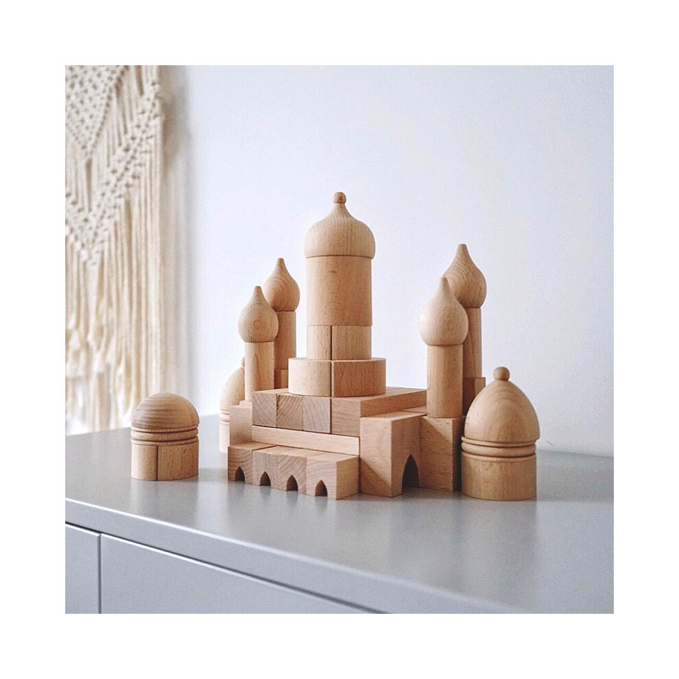 (Castle Blocks) Classic Wooden Building Blocks Kid Nontoxic Water Based Finish For Creative Play