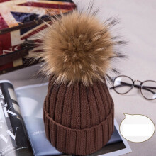 (Coffee) Winter Real New Raccoon Fur Hats Pom Pon Women Lady Knit Beanie Cap Bobble