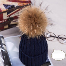 (Navy) Winter Real New Raccoon Fur Hats Pom Pon Women Lady Knit Beanie Cap Bobble