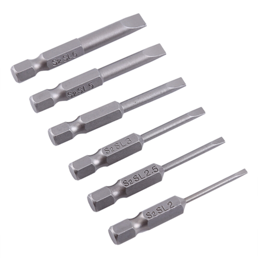 6pcs 50mm 2.0-6.0mm 0.25" Hex Shank S2 Alloy Flat