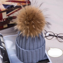(LightGray) Real Winter New Raccoon Fur Hats Pom Pon Women Lady Knit Bobble Beanie Cap