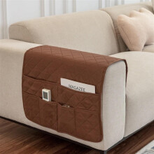 Sofa Armrest Organizer 50x90cm Waterproof Brown Storage Bag Non-Slip Recliner Cover with Pocket Towel Home Decor
