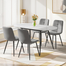 (Set of 4) Extendable Dining Table and Chairs Set of 4/6, Oval Mable Effect Table with Upholstered Chairs(Grey, Linen)