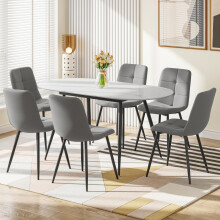 (Set of 6) Extendable Dining Table and Chairs Set of 4/6, Oval Mable Effect Table with Upholstered Chairs(Grey, Linen)