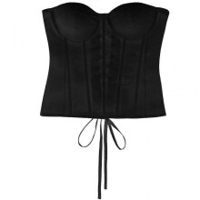 (S, Black) Women Sexy Sheer Mesh Patchwork Bustier Corset Vintage Strapless Lace-Up Back Overbust Waist Cincher Body Shaper Top White S