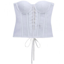 (S, White) Women Sexy Sheer Mesh Patchwork Bustier Corset Vintage Strapless Lace-Up Back Overbust Waist Cincher Body Shaper Top White S