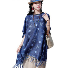 (Pullover four leaf) Bohemian Tassels Cape for Women Ethnic Style Cape Ponchos Vintage Patterned Cape Ladies Sun-protection Shawl Cape snowflake