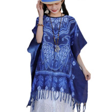 (Koi carp playing) Bohemian Tassels Cape for Women Ethnic Style Cape Ponchos Vintage Patterned Cape Ladies Sun-protection Shawl Cape snowflake