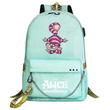 (3)Alice in Wonderland Backpack for Kids Boys Girls with USB Port - Canvas School Book Bag for Women, Men - Laptop Bookbag with Chain