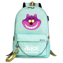 (10)Alice in Wonderland Backpack for Kids Boys Girls with USB Port - Canvas School Book Bag for Women, Men - Laptop Bookbag with Chain
