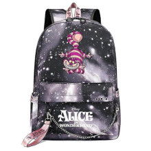 (6)Alice in Wonderland Backpack for Kids Boys Girls with USB Port - Canvas School Book Bag for Women, Men - Laptop Bookbag with Chain