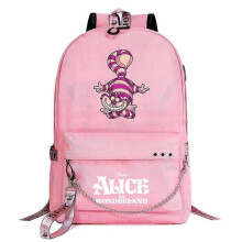(4)Alice in Wonderland Backpack for Kids Boys Girls with USB Port - Canvas School Book Bag for Women, Men - Laptop Bookbag with Chain