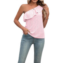 (XL, Pink) One Shoulder Tops Sleeveless Tops Loose Ruffle Blouses Shirts Casual Loose Fit Basic Shirts Sleeveless Tunic Blouses Yellow XL