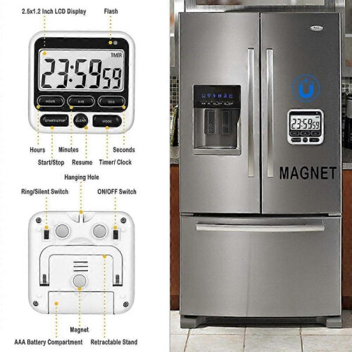 (Blue) Digital Screen Kitchen Timer Large Display Square Cooking Count Up Countdown Alarm Clock Sleep Stopwatch 1