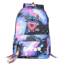 (2)Lilo and Stitch Backpack with USB Port, Canvas Book bag Rucksack for Students, School Bag for Boys/Girls, Travel Mochilas High Quality
